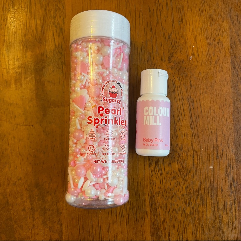 NEW Set of Pink & White Cookie / Cupcake Sweet Decor - sprinkles & food dye
